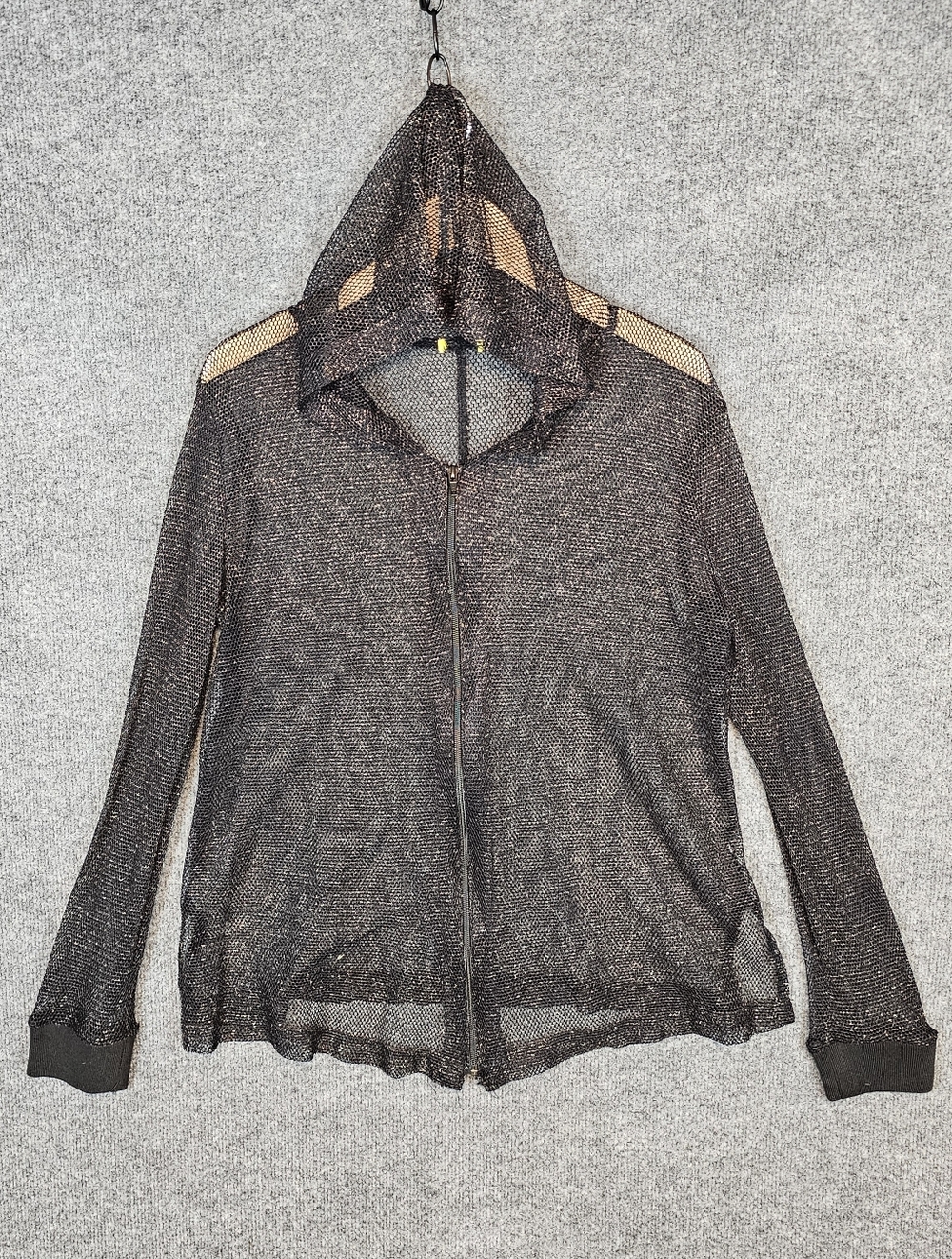 Unisex- STUNNING Metallic Gold/Gunmetal Sheer Mesh Zip-Up Hoodie